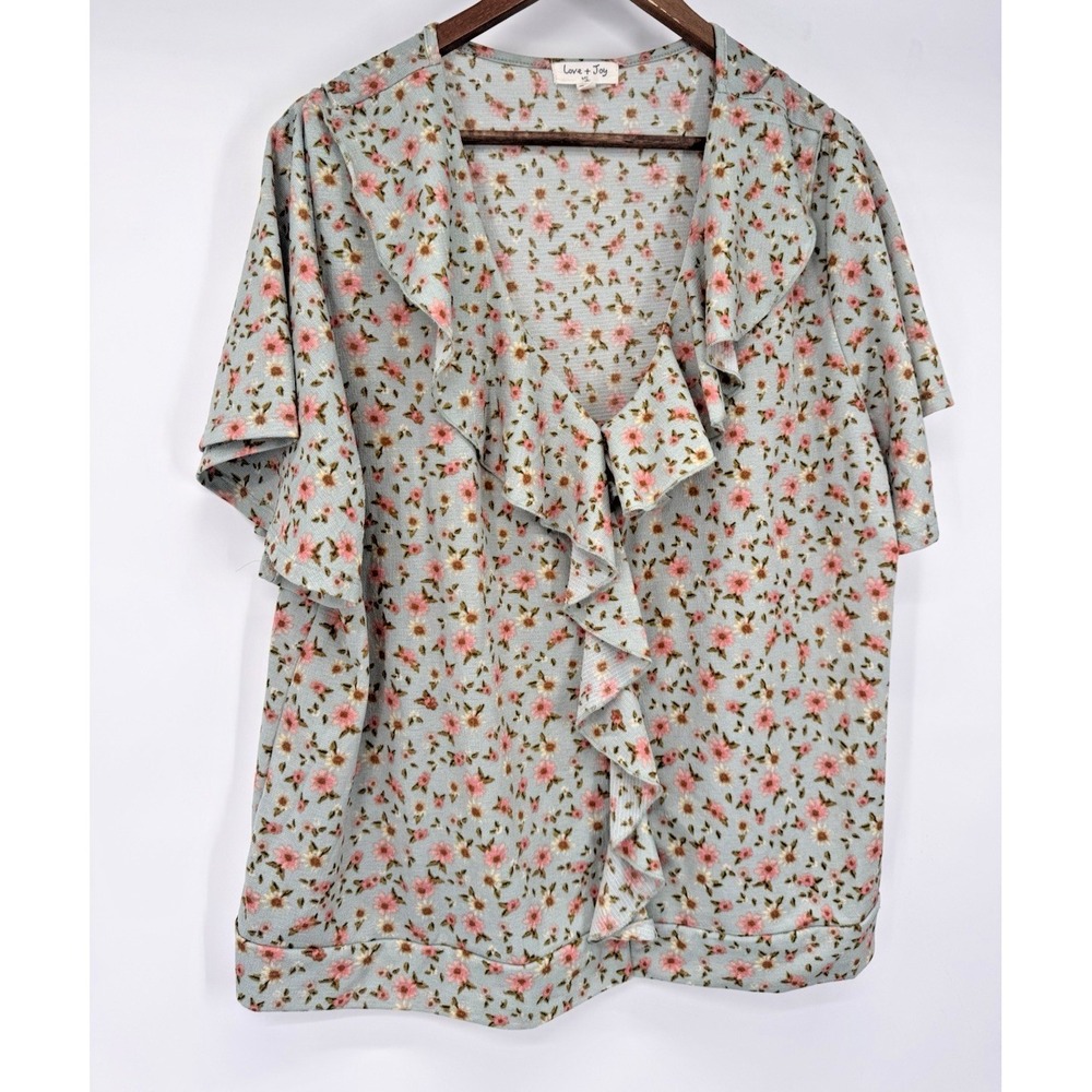 Ditzy floral ruffle Blouse Banded Waist Comfort Stretch 2X fairy cottagecore